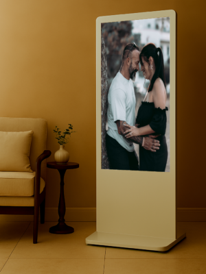 55 inch digital welcome screen totem display at wedding reception in Malta by Celebright Rentals
