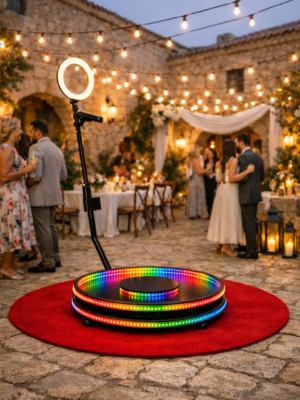 A stunning 360 video booth at a modern wedding in Malta by Celebright Rentals