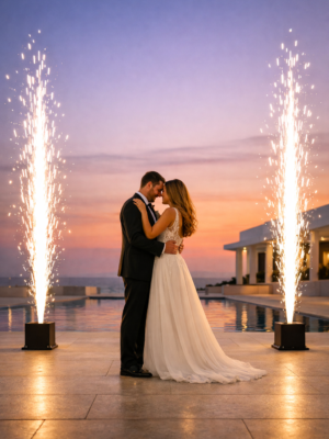Indoor and Outdoor cold sparkler effects at luxury wedding reception in Malta by Celebright Rentals